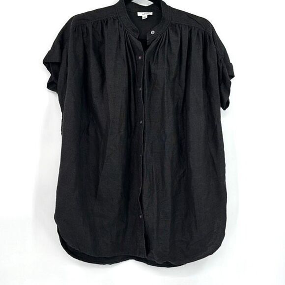 Wilfred Womens Black Short Sleeve Aritzia Bertillon Tunic Button Up Blouse 2XS - Picture 1 of 7
